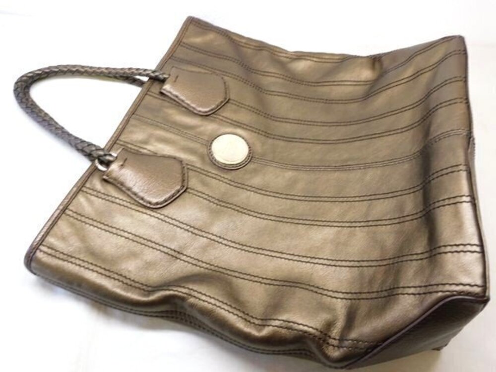 Celine Bron White tote stitching handbag shoulder bag striped leather plate